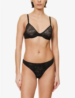 Calvin Klein Sheer Marquisette Embroidered Stretch-lace Bra 7 Calvin Klein Sheer Marquisette Embroidered Stretch-lace Bra -Ted Bakee Fashion Shop R04096771 BLACK ALT02