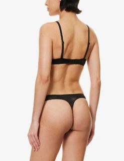 Calvin Klein Sheer Marquisette Embroidered Stretch-lace Bra 8 Calvin Klein Sheer Marquisette Embroidered Stretch-lace Bra -Ted Bakee Fashion Shop R04096771 BLACK ALT03