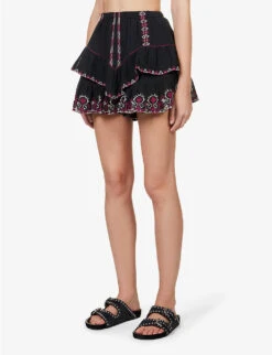 Isabel Marant Etoile Jocadia Embroidered-trim Cotton Mini Skirt -Ted Bakee Fashion Shop R04096977 FADEDBLACK ALT02