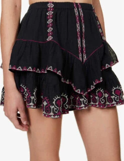 Isabel Marant Etoile Jocadia Embroidered-trim Cotton Mini Skirt -Ted Bakee Fashion Shop R04096977 FADEDBLACK ALT04
