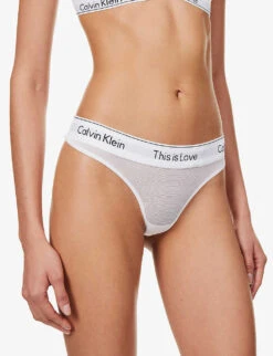 Calvin Klein This Is Love Cotton-blend Mesh Thong -Ted Bakee Fashion Shop R04097675 WHITE ALT02