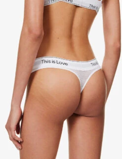 Calvin Klein This Is Love Cotton-blend Mesh Thong -Ted Bakee Fashion Shop R04097675 WHITE ALT03