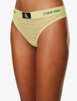 Calvin Klein Animal-print High-rise Stretch-lace Thong 6 Calvin Klein Animal-print High-rise Stretch-lace Thong -Ted Bakee Fashion Shop R04097717 CELERYSPRIG ALT02