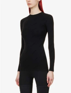 Balenciaga Monogram-pattern Slim-fit Stretch-woven Top -Ted Bakee Fashion Shop R04100071 BLACK ALT02