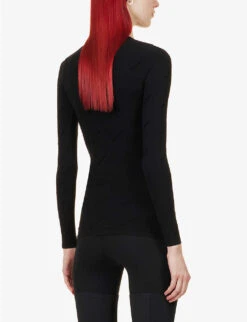 Balenciaga Monogram-pattern Slim-fit Stretch-woven Top -Ted Bakee Fashion Shop R04100071 BLACK ALT03