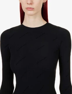 Balenciaga Monogram-pattern Slim-fit Stretch-woven Top -Ted Bakee Fashion Shop R04100071 BLACK ALT04