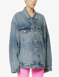 Balenciaga Logo-pattern Distressed Denim Jacket -Ted Bakee Fashion Shop R04100080 SUNBLEACHEDBLUE ALT02