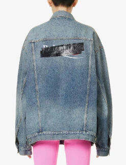 Balenciaga Logo-pattern Distressed Denim Jacket -Ted Bakee Fashion Shop R04100080 SUNBLEACHEDBLUE ALT03