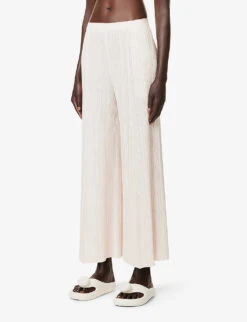 Mellow Pleated Wide-leg High-rise Knitted Trousers 7 Mellow Pleated Wide-leg High-rise Knitted Trousers -Ted Bakee Fashion Shop R04100464 06PINKWHITE ALT02