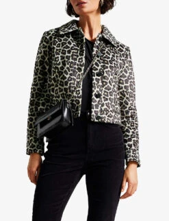 Ted Baker Pelham Leopard-print Cropped Woven Jacket -Ted Bakee Fashion Shop R04101175 BLACK ALT02