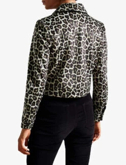 Ted Baker Pelham Leopard-print Cropped Woven Jacket -Ted Bakee Fashion Shop R04101175 BLACK ALT03