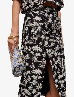 Maje Jimier Graphic-print Wrap Woven Midi Skirt -Ted Bakee Fashion Shop R04101501 NOIRGRIS ALT03