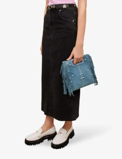Maje Jextra High-waisted Straight-cut Stretch-denim Midi Skirt -Ted Bakee Fashion Shop R04101712 NOIRGRIS ALT02