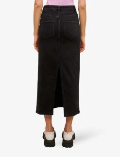 Maje Jextra High-waisted Straight-cut Stretch-denim Midi Skirt -Ted Bakee Fashion Shop R04101712 NOIRGRIS ALT03