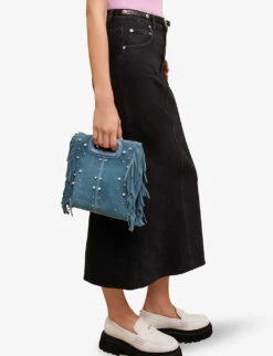 Maje Jextra High-waisted Straight-cut Stretch-denim Midi Skirt -Ted Bakee Fashion Shop R04101712 NOIRGRIS ALT04