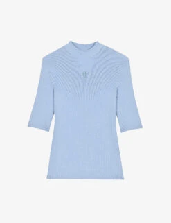 Maje High-neck Ribbed Stretch-knit Top