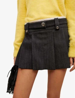 Maje Jinime Pleated Stretch-denim Mini Skirt -Ted Bakee Fashion Shop R04101763 NOIRGRIS ALT02