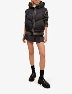 Maje Detachable-sleeve Padded Denim And Shell Jacket -Ted Bakee Fashion Shop R04101772 NOIRGRIS ALT02