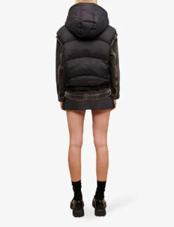 Maje Detachable-sleeve Padded Denim And Shell Jacket -Ted Bakee Fashion Shop R04101772 NOIRGRIS ALT03