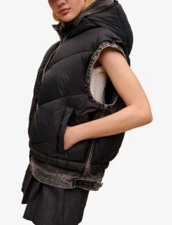 Maje Detachable-sleeve Padded Denim And Shell Jacket -Ted Bakee Fashion Shop R04101772 NOIRGRIS ALT04