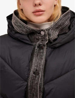 Maje Detachable-sleeve Padded Denim And Shell Jacket -Ted Bakee Fashion Shop R04101772 NOIRGRIS ALT05