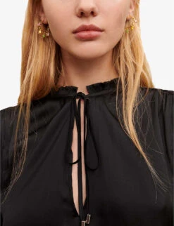 Maje Paulynou Tied-neck Balloon-sleeved Recycled-polyester Jumpsuit -Ted Bakee Fashion Shop R04101783 NOIRGRIS ALT04