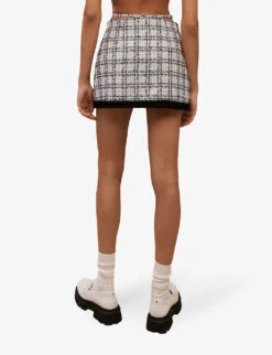 Maje High-rise Waist-strap Tweed Mini Skirt -Ted Bakee Fashion Shop R04101830 BLEUS ALT03