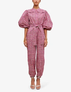 Maje Pyad Floral-print Puff-sleeve Cotton Jumpsuit 7 Maje Pyad Floral-print Puff-sleeve Cotton Jumpsuit -Ted Bakee Fashion Shop R04101875 ROSES ALT02