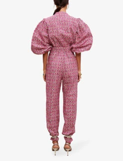 Maje Pyad Floral-print Puff-sleeve Cotton Jumpsuit 8 Maje Pyad Floral-print Puff-sleeve Cotton Jumpsuit -Ted Bakee Fashion Shop R04101875 ROSES ALT03