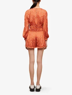 Maje Floral-embroidered Satin Jumpsuit -Ted Bakee Fashion Shop R04101915 JAUNESORANGES ALT03