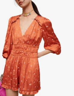 Maje Floral-embroidered Satin Jumpsuit -Ted Bakee Fashion Shop R04101915 JAUNESORANGES ALT04