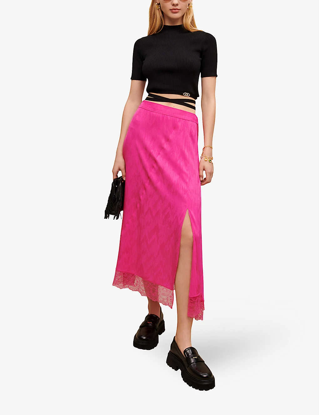 Maje Jolira Graphic-print Lace-trimmed Woven Midi Skirt 2 Maje Jolira Graphic-print Lace-trimmed Woven Midi Skirt - Image 2