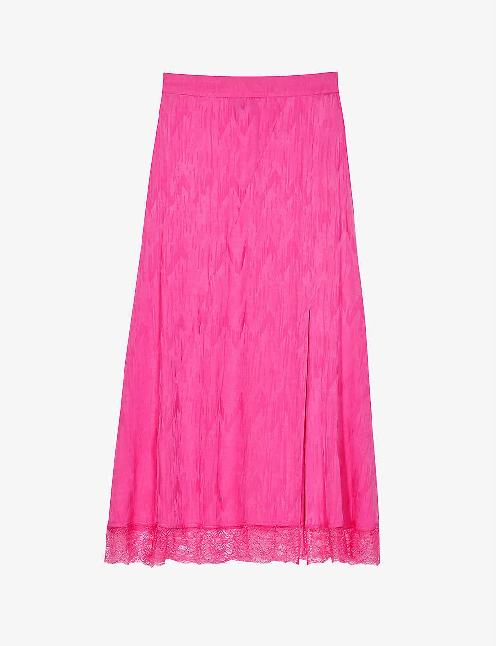 Maje Jolira Graphic-print Lace-trimmed Woven Midi Skirt 1 Maje Jolira Graphic-print Lace-trimmed Woven Midi Skirt