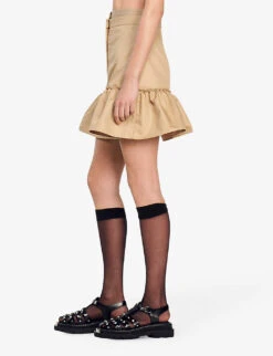 Sandro Alicanted Ruffled High-waisted Cotton-blend Mini Skirt -Ted Bakee Fashion Shop R04102247 NATURELS ALT03