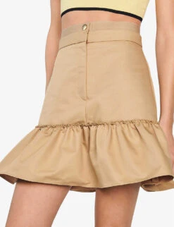 Sandro Alicanted Ruffled High-waisted Cotton-blend Mini Skirt -Ted Bakee Fashion Shop R04102247 NATURELS ALT04