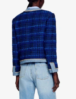 Sandro Asti Contrast-trim Tweed Cotton-blend Blazer -Ted Bakee Fashion Shop R04102252 BLEUS ALT03
