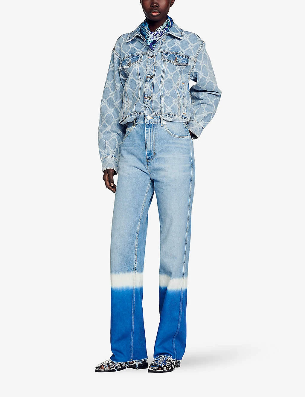 Sandro Grenade Checked Monogram Denim Jacket 2 Sandro Grenade Checked Monogram Denim Jacket - Image 2