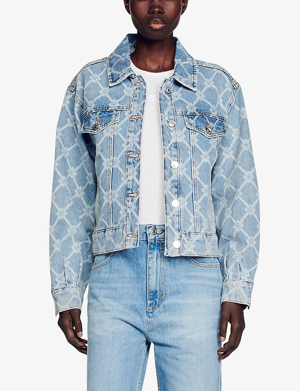 Sandro Grenade Checked Monogram Denim Jacket 3 Sandro Grenade Checked Monogram Denim Jacket - Image 3