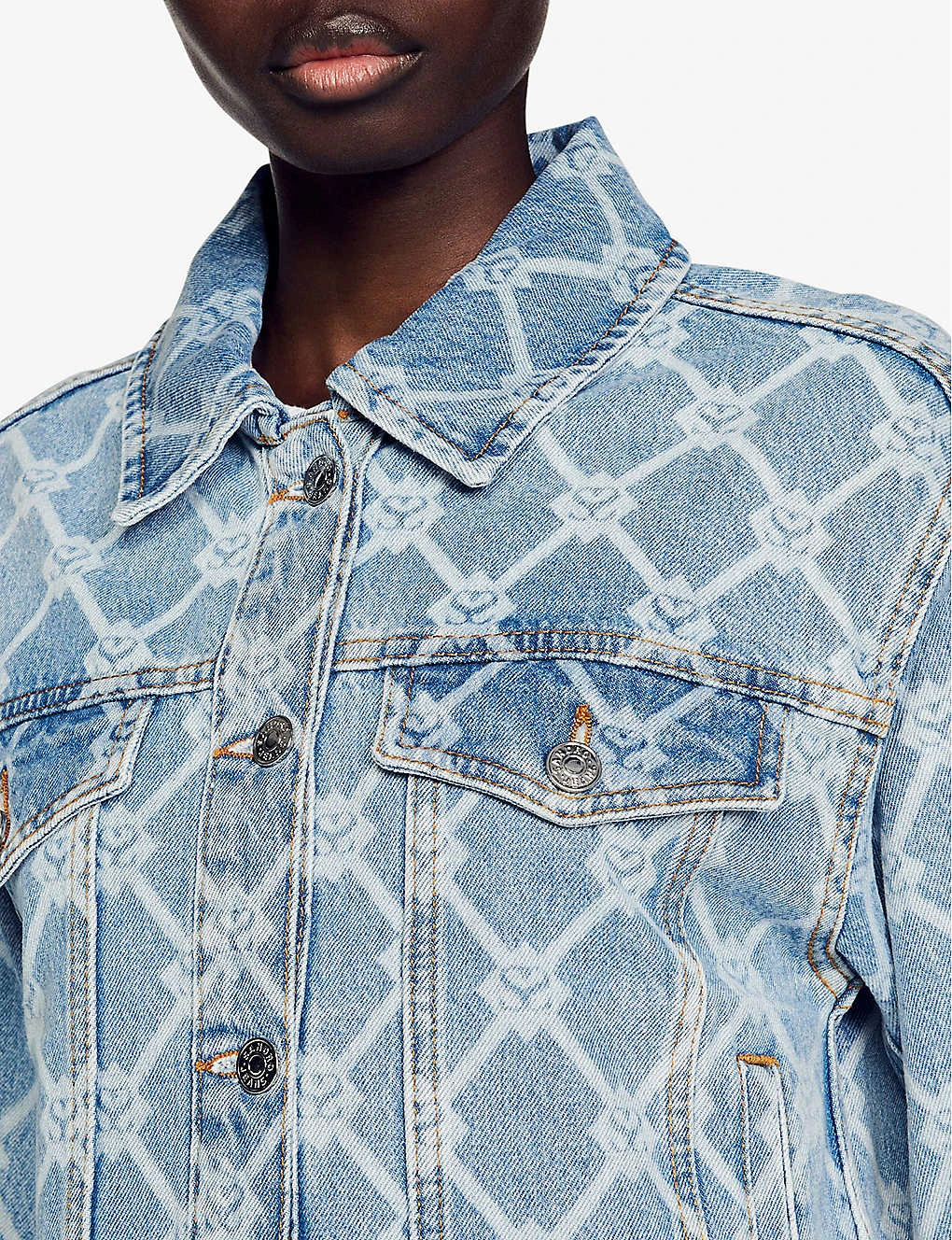 Sandro Grenade Checked Monogram Denim Jacket 5 Sandro Grenade Checked Monogram Denim Jacket - Image 5