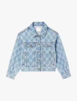 Sandro Grenade Checked Monogram Denim Jacket