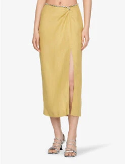 Sandro Olariane Crystal-embellished Woven Midi Skirt -Ted Bakee Fashion Shop R04102367 VERTS ALT02