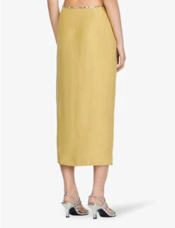 Sandro Olariane Crystal-embellished Woven Midi Skirt -Ted Bakee Fashion Shop R04102367 VERTS ALT03