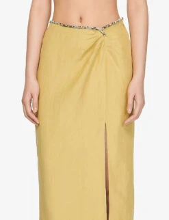 Sandro Olariane Crystal-embellished Woven Midi Skirt -Ted Bakee Fashion Shop R04102367 VERTS ALT04