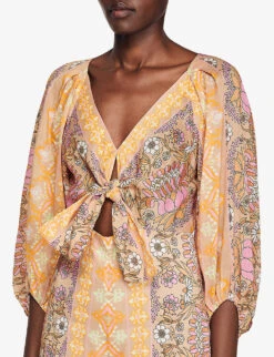 Sandro Dieppe Floral-print Linen-blend Jumpsuit 9 Sandro Dieppe Floral-print Linen-blend Jumpsuit -Ted Bakee Fashion Shop R04102428 NATURELS ALT04