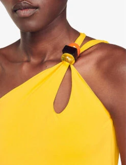 Sandro Honolulu Cut-out Asymmetric Swimsuit -Ted Bakee Fashion Shop R04102641 JAUNESORANGES ALT04