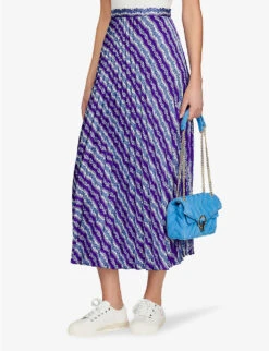 Sandro Perona Floral-print Pleated Woven Midi Skirt -Ted Bakee Fashion Shop R04102657 VIOLETS ALT02
