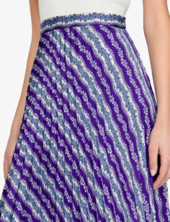 Sandro Perona Floral-print Pleated Woven Midi Skirt -Ted Bakee Fashion Shop R04102657 VIOLETS ALT04