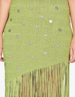 Sandro Anne Laure Fringe-embellished Woven Midi Skirt -Ted Bakee Fashion Shop R04102681 VERTS ALT04