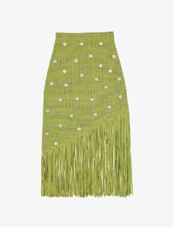 Sandro Anne Laure Fringe-embellished Woven Midi Skirt
