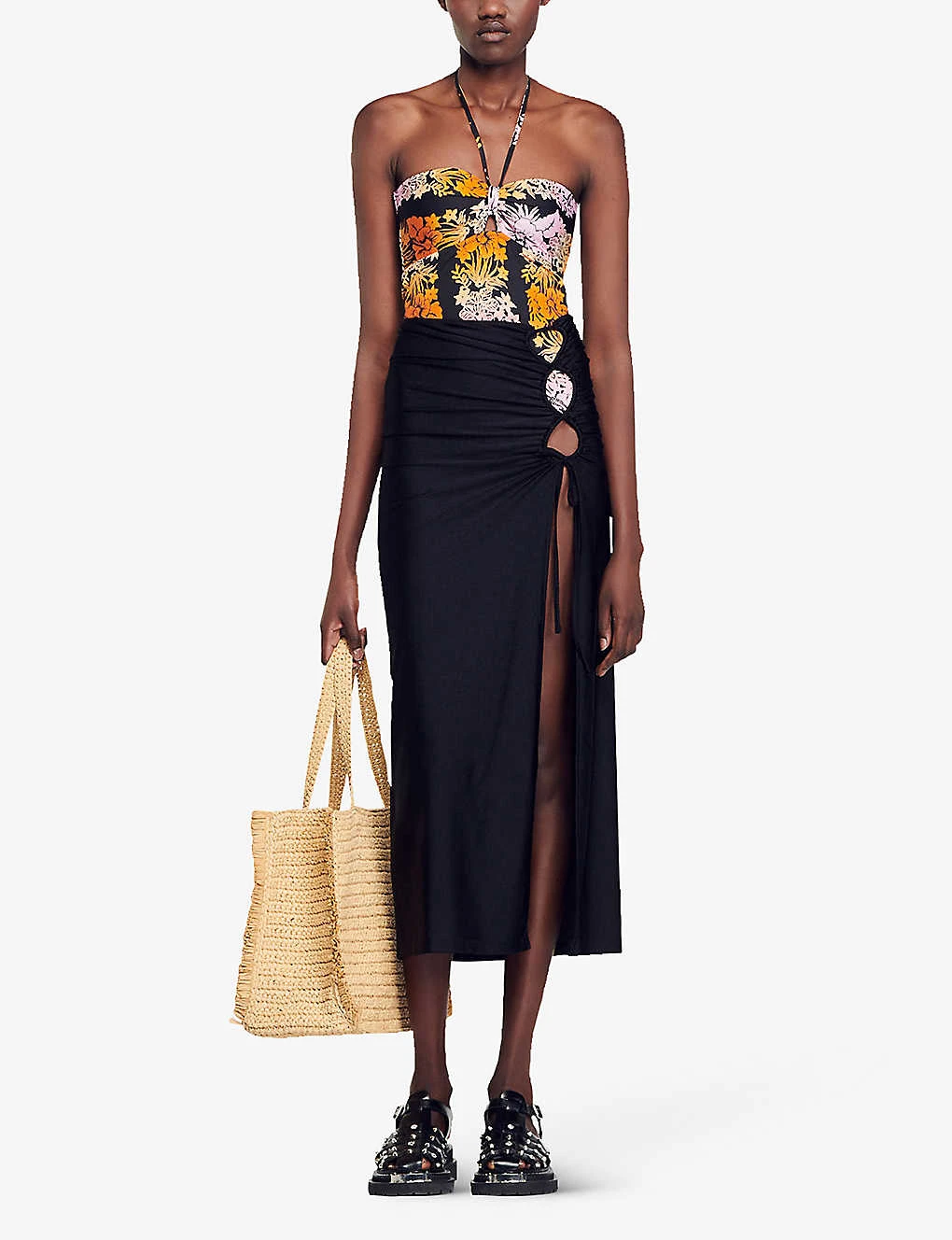 Sandro Cut-out Side-split Stretch-woven Midi Skirt 2 Sandro Cut-out Side-split Stretch-woven Midi Skirt - Image 2